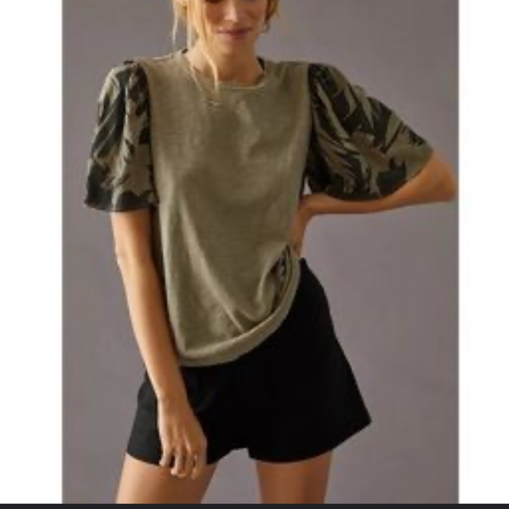 ANTHROPOLOGIE Camo Puff Sleeves